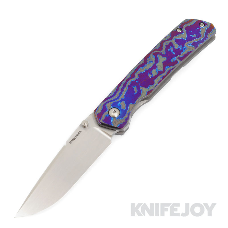 Enrique Pena Custom Front Flipper Victoria Knife Satin Blade with Dark Zircuti Scales and Pocket Clip