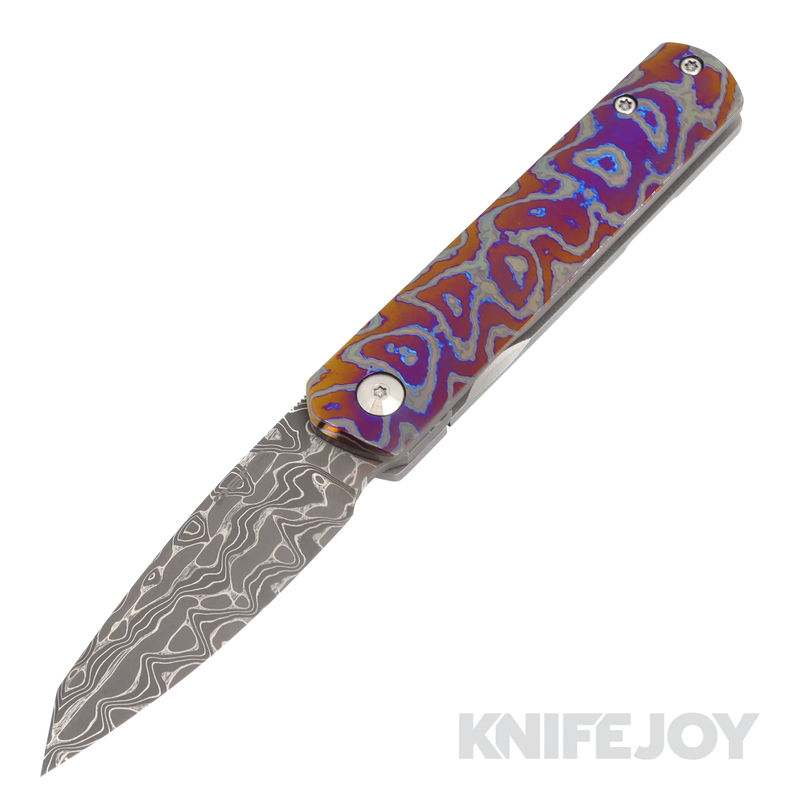 Enrique Pena Custom Front Flipper Deville Knife Chad Nichols Intrepid Damascus Blade with Dark Zicuti Scales and Pocket Clip