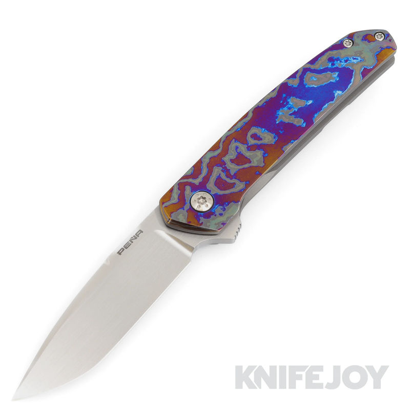 Enrique Pena Custom Flipper Cobra Knife Satin Blade with Dark Zircuti Scales and Pocket Clip