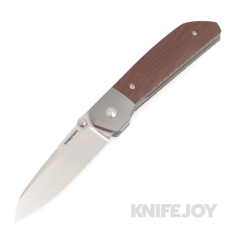 Enrique Pena Custom Front Flipper Mula Knife Plain Satin Sheepsfoot Blade with Cross Cut Natural Canvas Micarta Scales/ Zircuti Clip