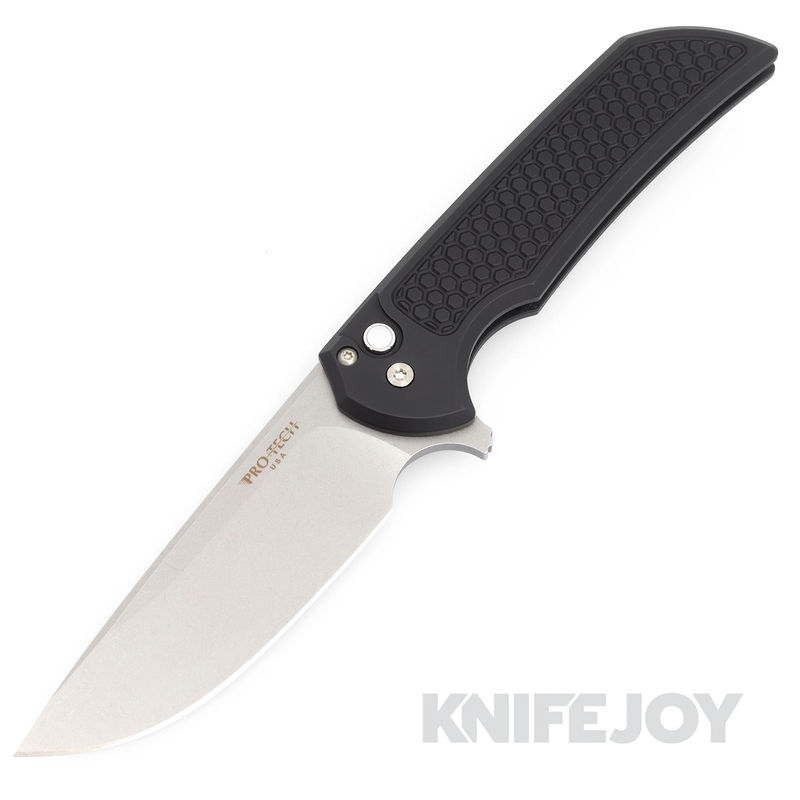 Pro-tech Knives PTMX.BSWEST23 Mordax Blade Show West 2023 Flipper Stonewash CPM-S45VN Blade with Black Honeycomb Textured Handles/ Pearl Push Button