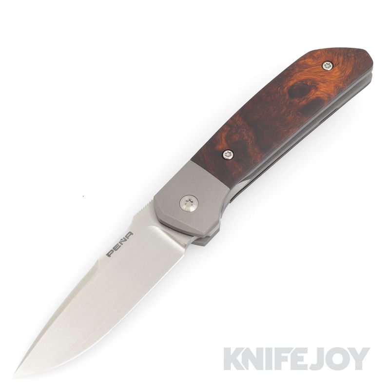 Enrique Pena Custom Front Flipper Small Mula Plain Satin Blade with Desert Ironwood Scales