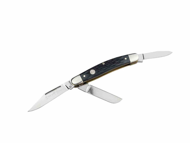 Boker Knives 110853 Traditional Series 2.0 Medium Stockman SlipJoint Knife Satin D2 Three Blade with Black Jigged Bone Handles