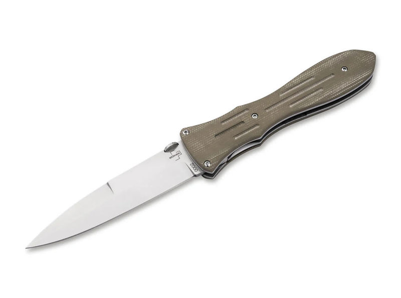 Boker Knives Boker Plus 01BO913 Atropos Linerlock Knife Stonewash Plain Blade with Brown Micarta Handles