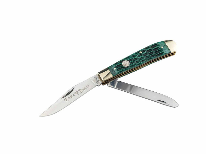 Boker Knives 110831 Traditional Trapper 2.0 SlipJoint Knife Satin D2 Two Blade with Green Jigged Bone Handles