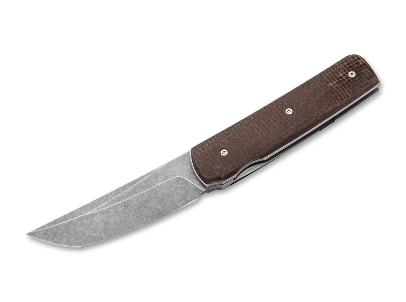 Boker Knives Boker Plus 01BO907 Sanjo Flipper Knife Stonewash Plain Blade with Brown Micarta Handles