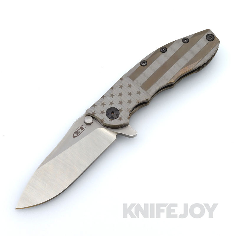 Zero Tolerance ZT 0562TI Rick Hinderer Design CPM-20CV Blade and Titanium Handles with Boatright Bladeworks Custom Bronze Engraved American Flag