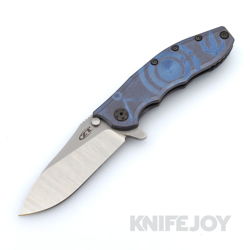 Zero Tolerance ZT 0562TI Rick Hinderer Design CPM-20CV Blade and Titanium Handles with Boatright Bladeworks Customs Blue/Bronze Engraved Atlantean Pattern