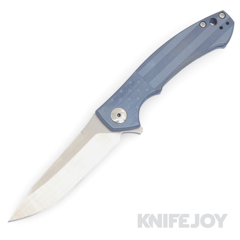 Zero Tolerance Knives ZT 0450 S35VN Blade with BoatRight Bladeworks Custom Engraved Flag/ Blue Anodized Titanium Handles