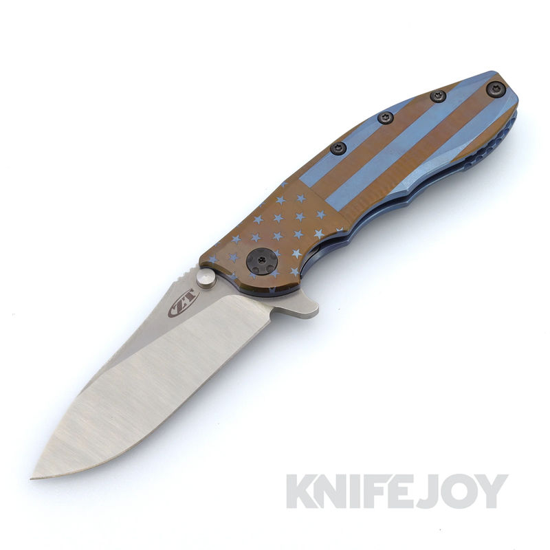 Zero Tolerance ZT 0562TI Rick Hinderer Design CPM-20CV Blade and Titanium Handles with Boatright Bladeworks Custom Blue/Bronze Engraved American Flag