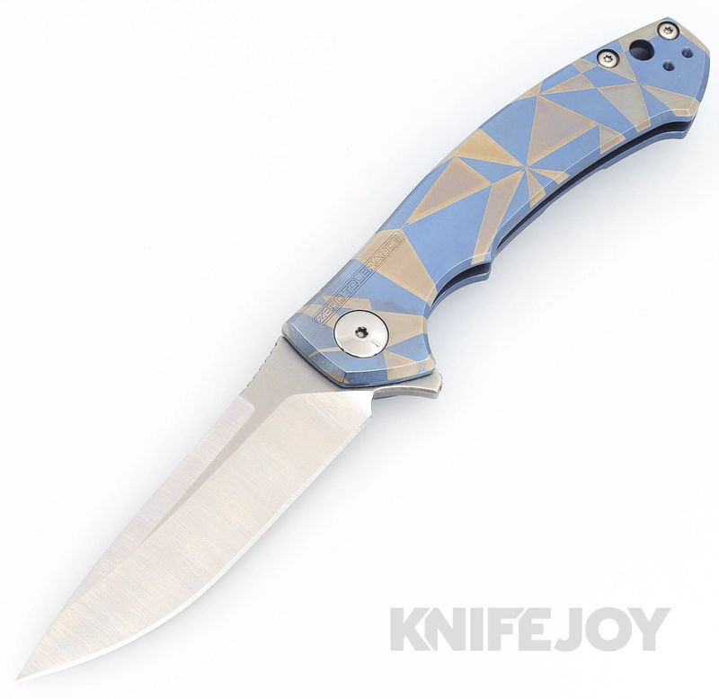 Zero Tolerance Knives ZT 0450 S35VN Blade with BoatRight Bladeworks Custom Engraved Fractal Blue Titanium Handles