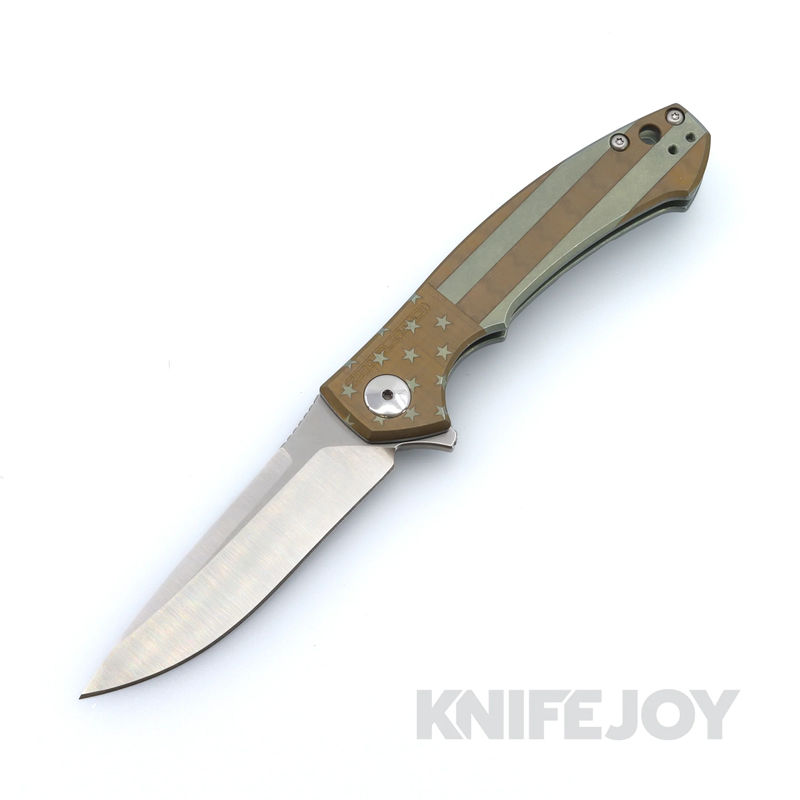 Zero Tolerance Knives ZT 0450 S35VN Blade with Titanium Handles and BoatRight Bladeworks Green/Bronze Engraved American Flag