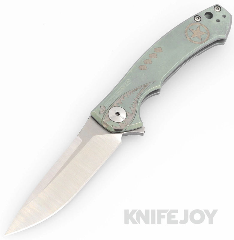 Zero Tolerance Knives ZT 0450 S35VN Blade with BoatRight Bladeworks Engraved Flying Tiger Green Titanium Handles