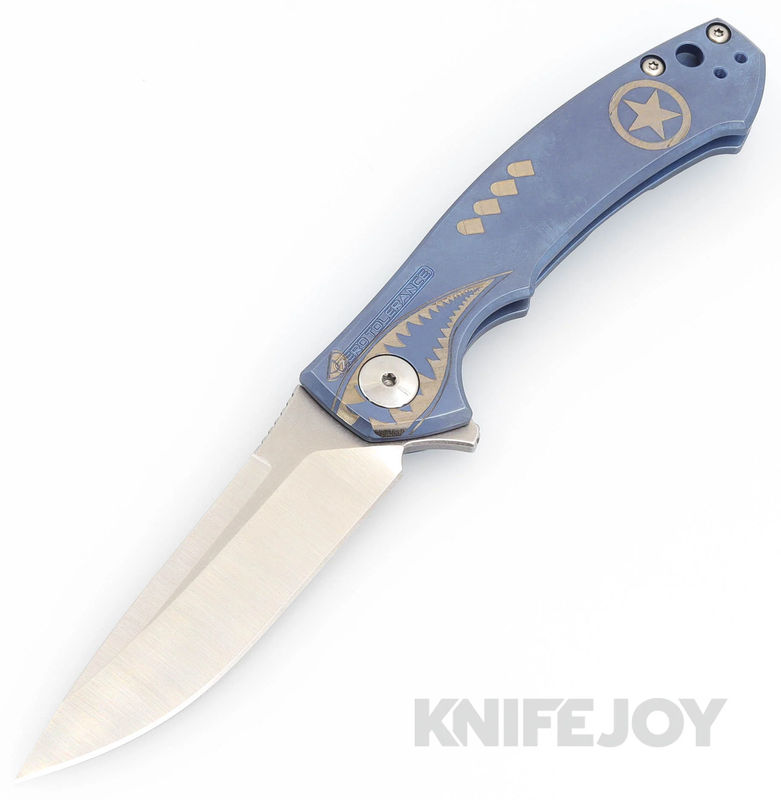 Zero Tolerance Knives ZT 0450 S35VN Blade with BoatRight Bladeworks Engraved Flying Tiger Blue Titanium Handles