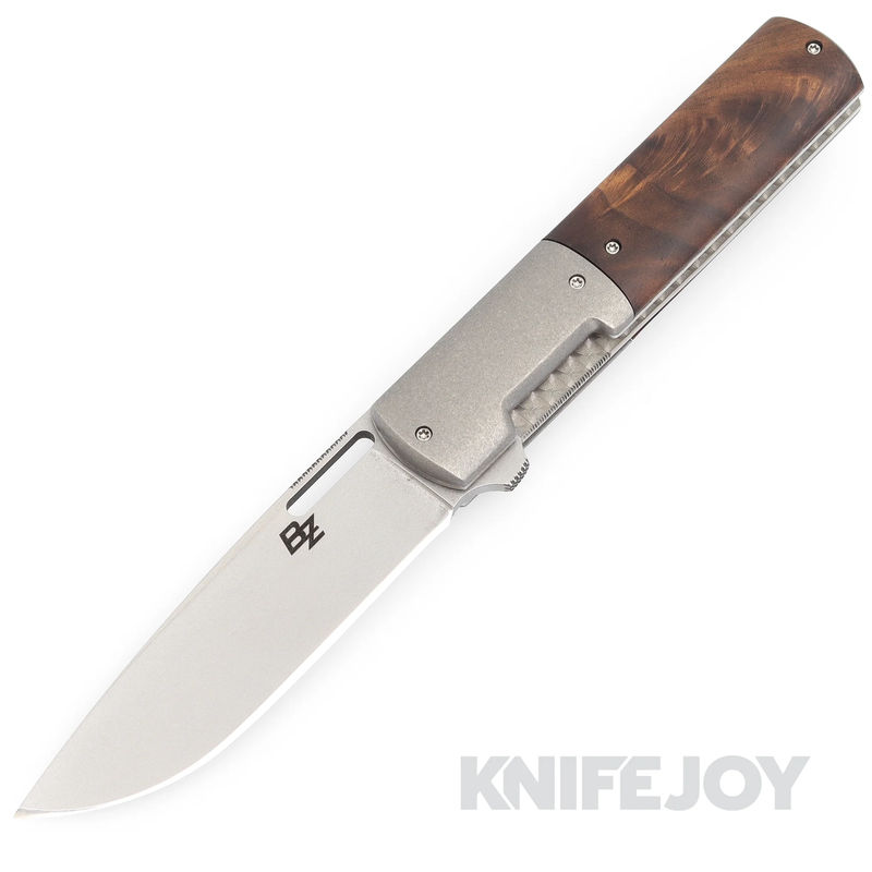Brad Zinker Knives DZ 3Way Flipper Stonewashed CPM 154 Drop Point Blade with Titanium Bolsters/ Walnut Scales