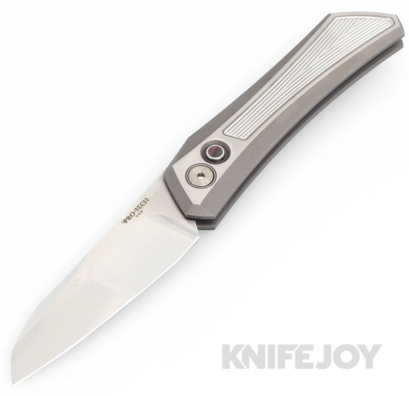 Pro-tech Knives PT-TEX24-OLIGARCH Sinkevich Oligarch Auto Custom Prototype Mike Irie Compound Blade with 17-4 Hardened Stainless Steel Handles/ Pearl Push Button/ Blade Show Texas 2024