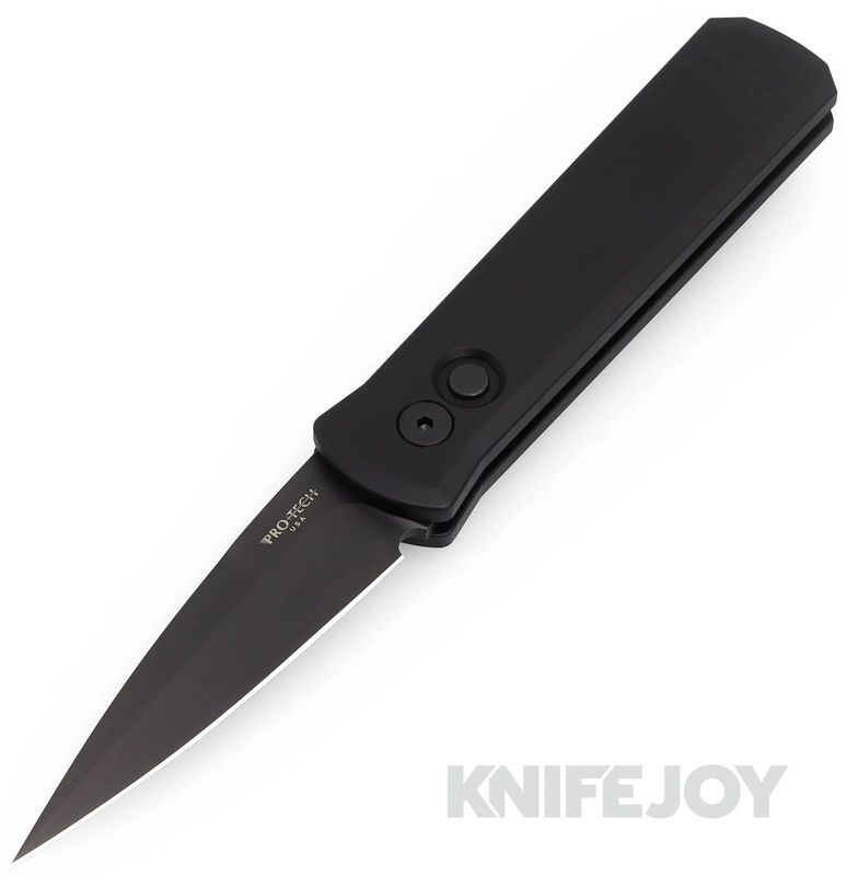 Pro-tech Knives 721-SWAT Auto Limited Godson Black Plain Blade with Solid Black Aluminum Handle/ Pearl Inlay Button Knife