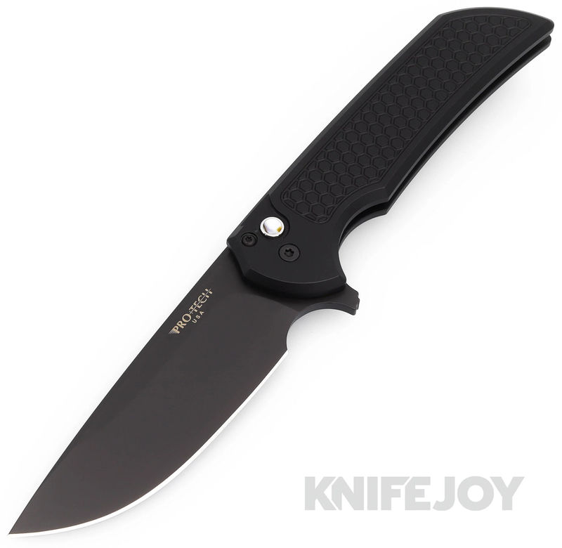 Pro-tech Knives PTMXTXSW24 Mordax Blade Show Texas 2024 Flipper DLC Black Coated S45VN Blade with Black Honeycomb Textured Handles/ Abalone Push Button