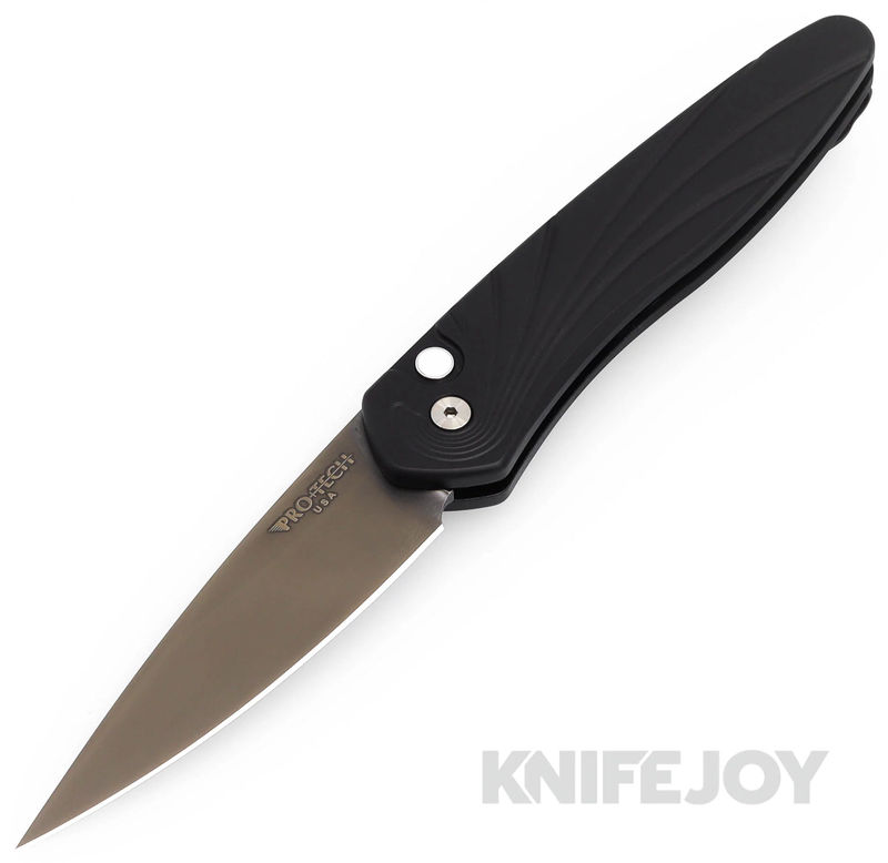 Pro-tech Knives PT3437-SG Newport Auto Smoky Grey blade with 3D Wave Black Handles/ MOP Button