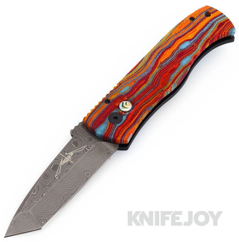 Pro-tech Knives PT-EMERSONTEX24 Emerson Auto Damasteel Blade with Striped MICARTA Handle