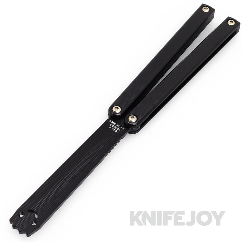 Squid Industries Knives Squiddy-AL Black Trainer Balisong Butterfly 6061 Al Alloy Black Blade with 6061 Al Alloy Black Textured Handles