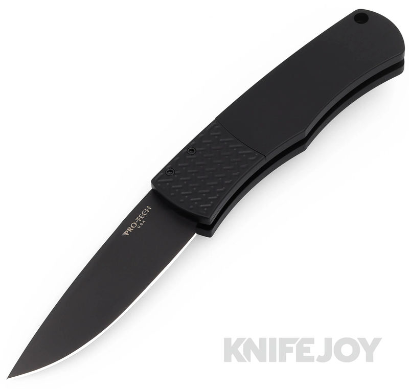 Pro-tech Knives PTBR-1.7 Auto Magic Whiskers Plain Black DLC Coated Blade with Black Textured Bolster/ Black Handles