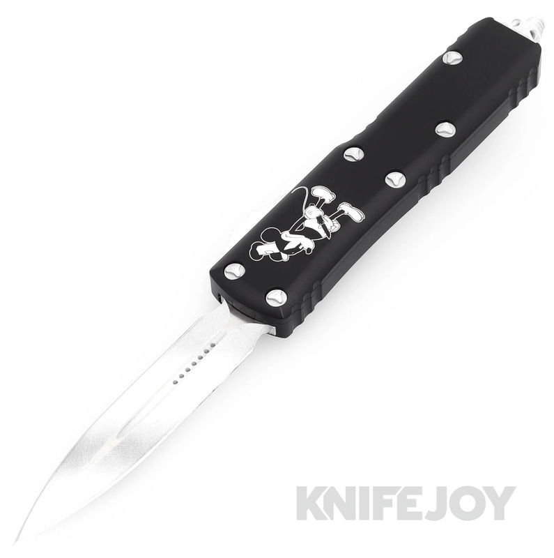 MICROTECH 232-1SB UTX-85 II OTF Auto Signature Series Double Edge Steam Boat Willie Standard Blade with Black Aluminum Handles