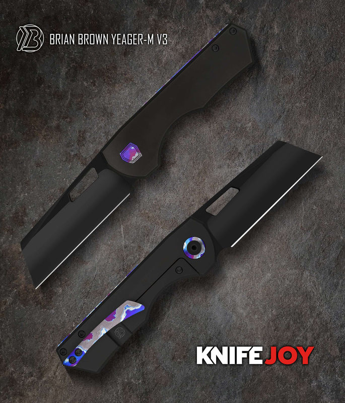 Brian Brown Knives Yeager-M V3 NON-Flipper KnifeJoy Exclusive M390 Black PVD Blade with Black PVD Titanium Handles/ Zircuti Accents