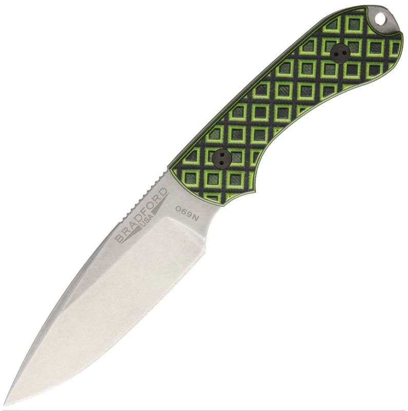 Bradford Knives BRAD3FE010 N690 Stonewash with Toxic Green/Black G10 Handle
