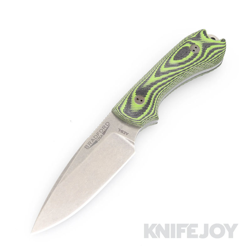 Bradford Knives BRAD3FE110AEBL Guardian3 Tumbled Blade with 3D Toxic Green/Black Handle