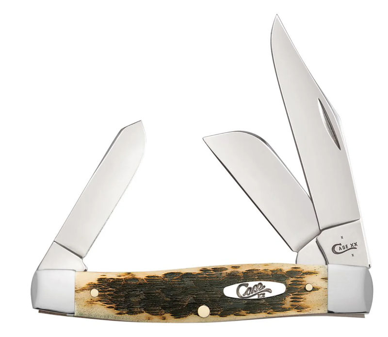 Case Amber Bone Peach Seed Jig Chrome Vanadium Large Stockman Pocket Knife (00204)