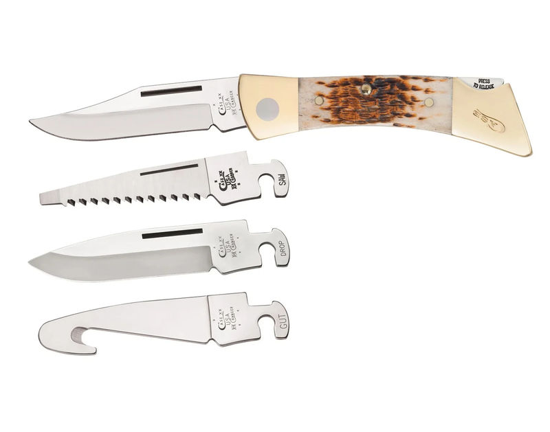 Case Amber Bone Peach Seed Jig XX-Changer® with Gut Hook Pocket Knife (00110)