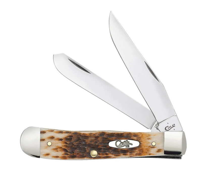 Case Amber Bone Peach Seed Jig Chrome Vanadium Trapper Pocket Knife (00163)