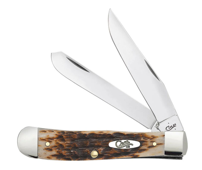 Case Amber Bone Peach Seed Jig Trapper Pocket Knife (00164)