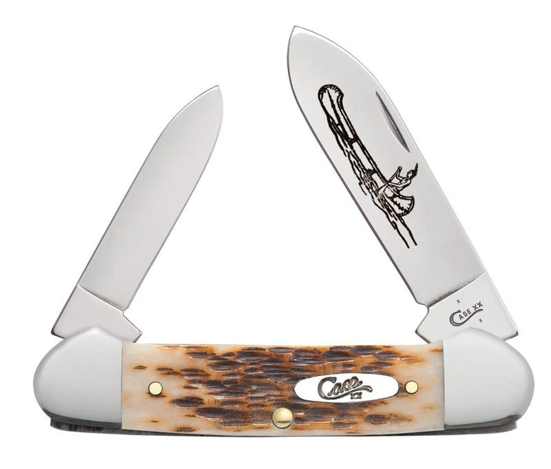 Case Amber Bone Peach Seed Jig Chrome Vanadium Canoe Pocket Knife (00263)