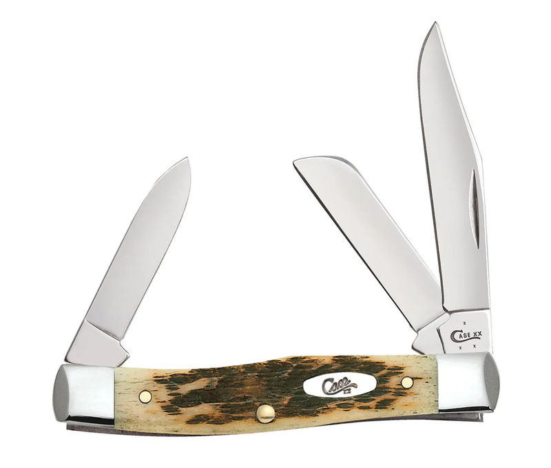 Case Amber Bone Peach Seed Jig Chrome Vanadium Medium Stockman (Pen blade)Pocket Knife (00079)
