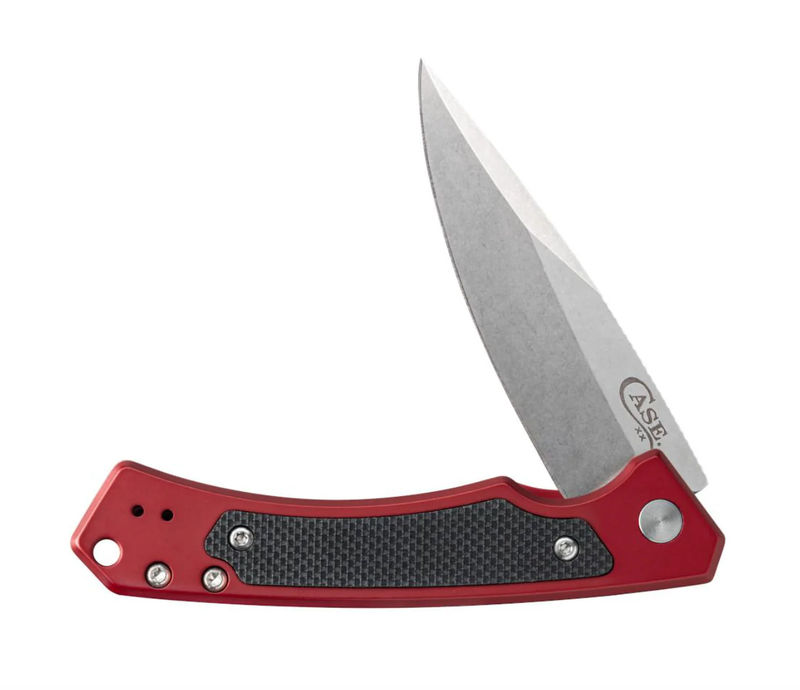 Case RED Anodized Aluminum with Black G-10 Inlay Marilla S35VN Flipper (CASE25881)
