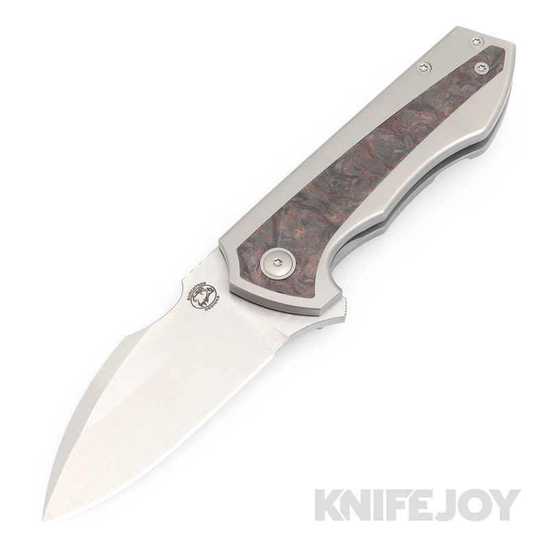 Burchtree Bladeworks Euclid M390 Satin Drop Point Blade with Fat Carbon Dark Matter Inlay Titanium Handles