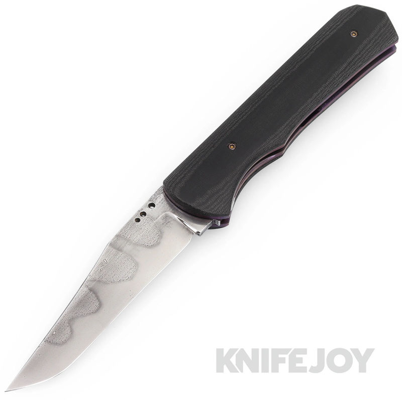 Chuck Gedraitis Custom Knives Titan Marauder Auto Knife W-2 Blade with Hamon Micarta Scales/ Ti Liners/ Timascus Clip