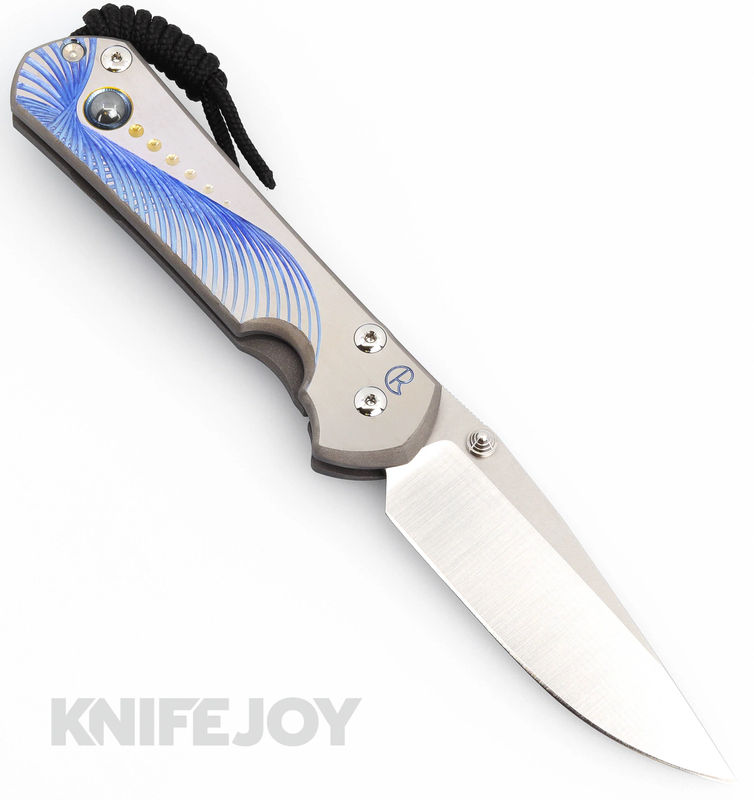 Chris Reeve Knives Large Sebenza 31 Left Handed Drop Point Magnacut Blade with Sandblasted Unique Graphic Cabochon Handles/ Pyrite