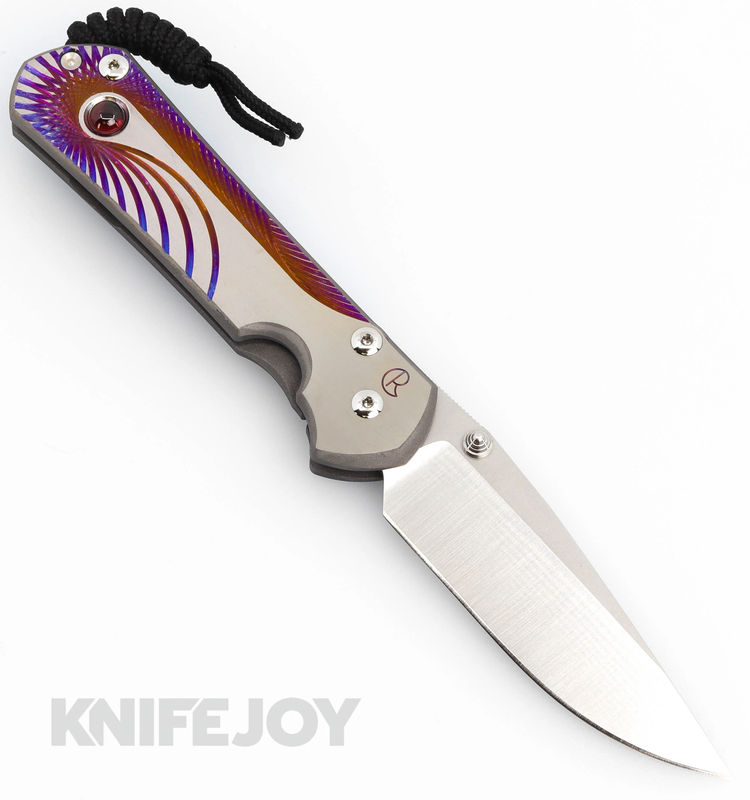 Chris Reeve Knives Large Sebenza 31 Left Handed Drop Point Magnacut Blade with Sandblasted Unique Graphic Cabochon Handles/ Almandine Garnet
