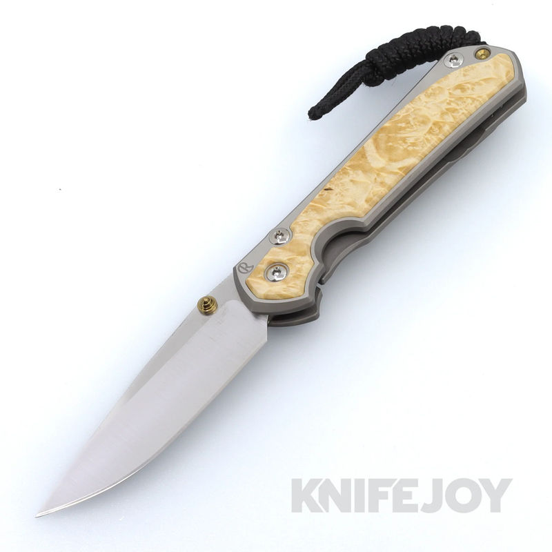 Chris Reeve Knives Small Sebenza 31 with Drop Point Magnacut Blade and Polished Titanium Handles with Box Elder Inlay