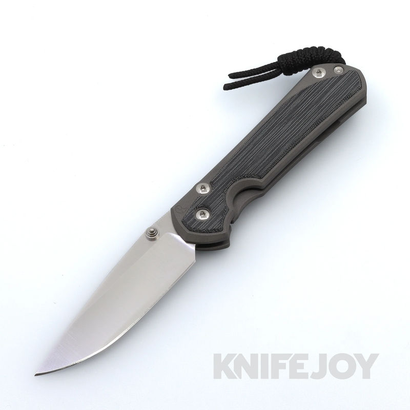 Chris Reeve Knives Large Sebenza 31 Polished Drop Point Magnacut Blade with Glass Blasted Black Canvas Micarta Inlay and Titanium Handles