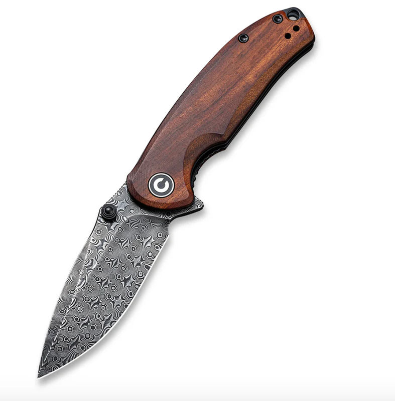 We Knife - CIVIVI Pintail Flipper Knife  Cuibourtia wood Handle (2.98" Black Hand Rubbed Damascus Blade)