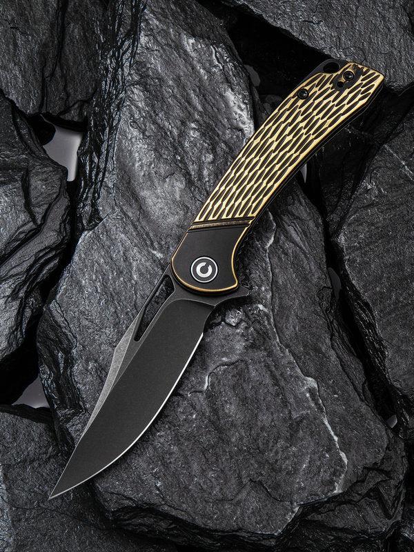 We Knife - CIVIVI Dogma Liner Lock Knife Black Polished Brass and Black D2 Blade