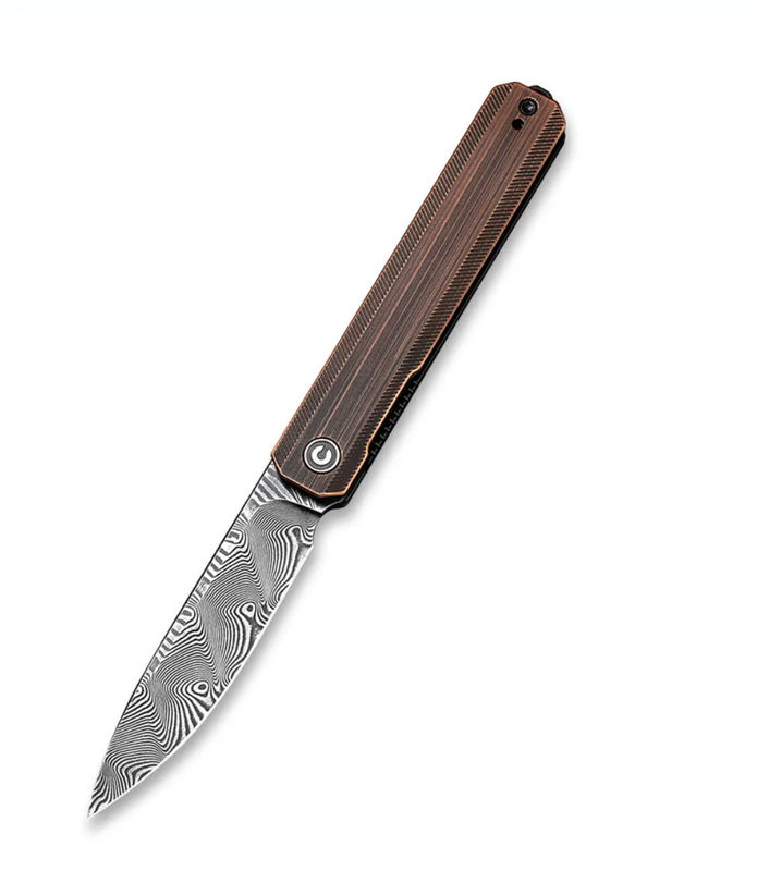 We Knife -CIVIVI Exarch Front Flipper Black Hand Rubbed Copper Handle/ Black Damascus Blade