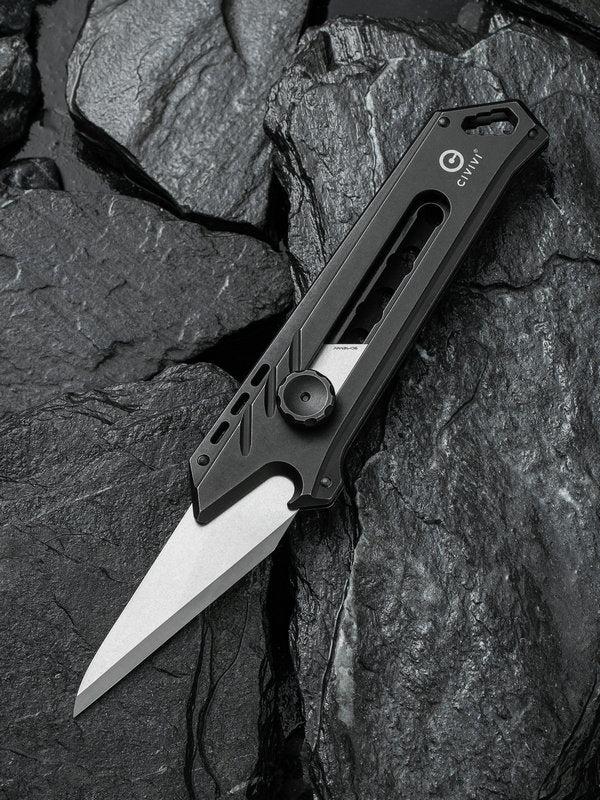 We Knife - CIVIVI Mandate Black/Stonewash Titanium Utility Knife( Damascus Blade)
