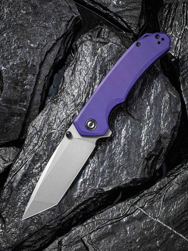 We Knife - CIVIVI Brazen Gray Stonewashed Purple G10 Flipper Knife