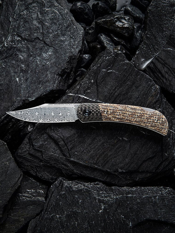 We Knife -CIVIVI Rustic Gent Lock Back Knife Brown Matrix Micarta Handle G10/CF (2.97" Damascus)