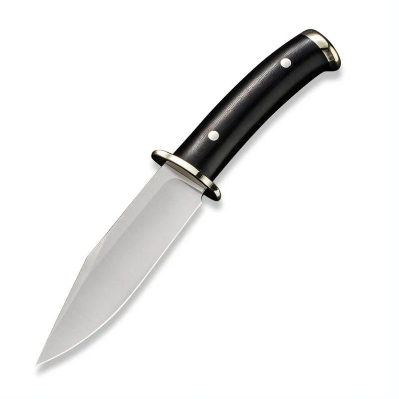 We Knife-CIVIVI Teton Tickler Fixed Blade Satin D2 Blade with Black G10 Handle/ Polished Nickel-Silver Guard&Pommel